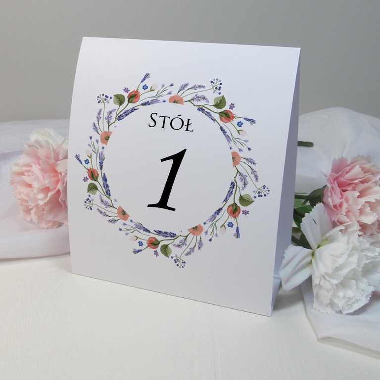 Numer na stół weselny z motywem kwiatowej łąki