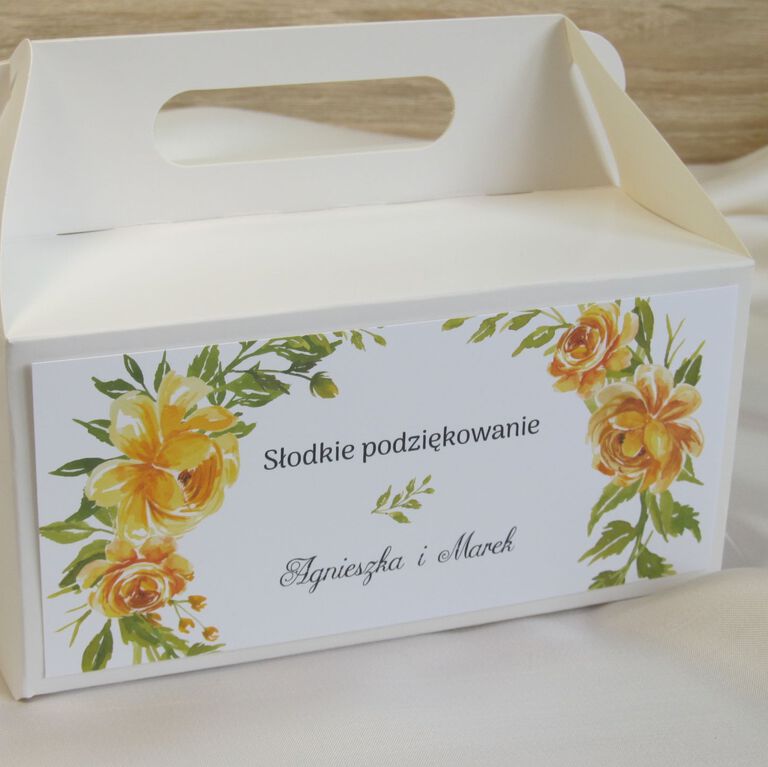 Pudełko na ciasto weselne - żółte kwiaty (1)