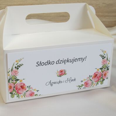Pudełko na ciasto weselne - akwarelowe kwiaty