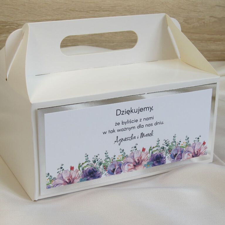 Pudełko na ciasto weselne - fioletowe kwiaty (1)